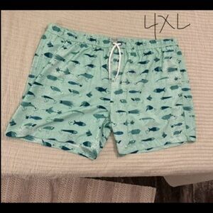 Old navy and ocean and coast swim trunks.